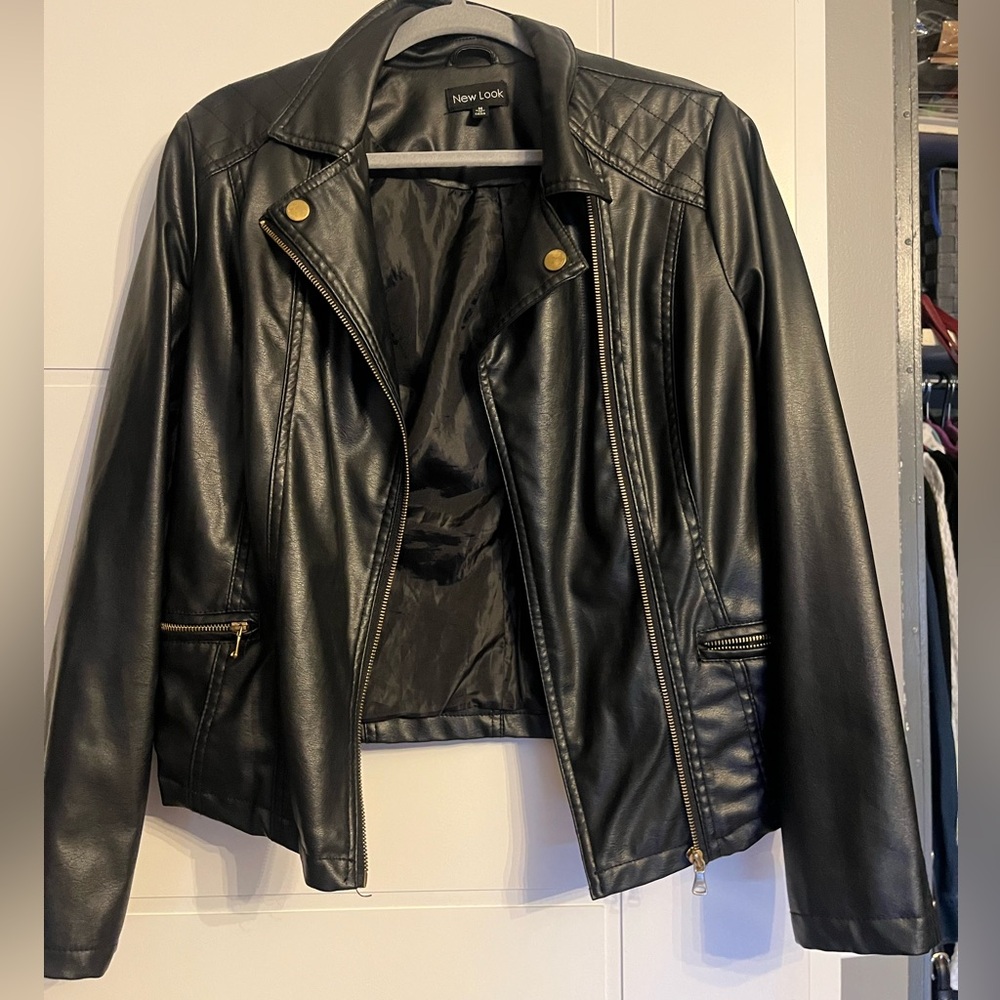 New Look Black Faux Leather Quilted Shoulder Moto Jacket